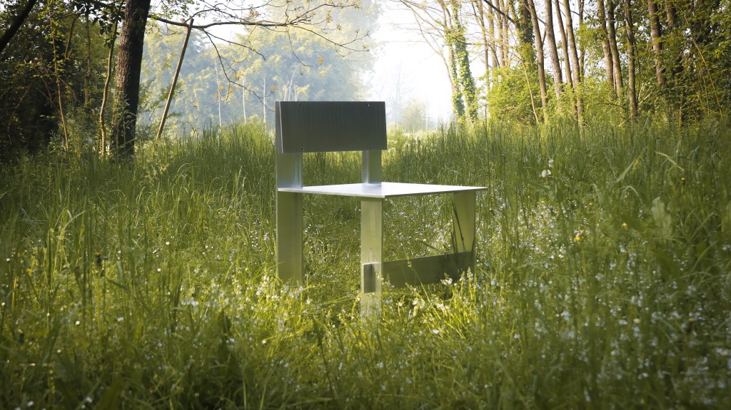 Filippo Andrighetto AL chair in solid aluminum, outdoors
